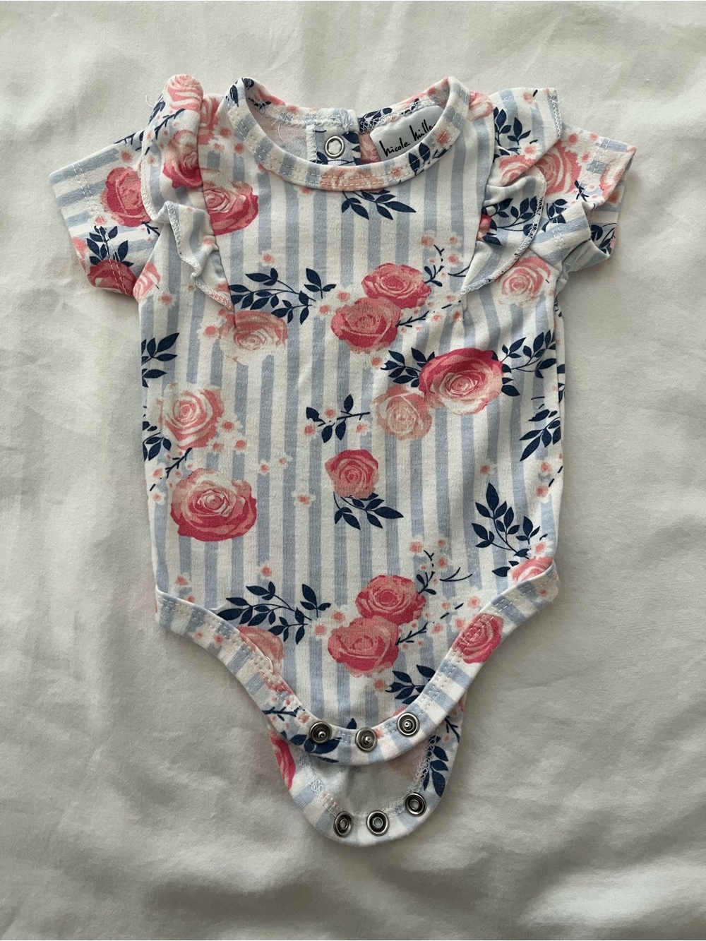 Ruffled Floral Stripe Baby One-Piece in Pink & Blue
